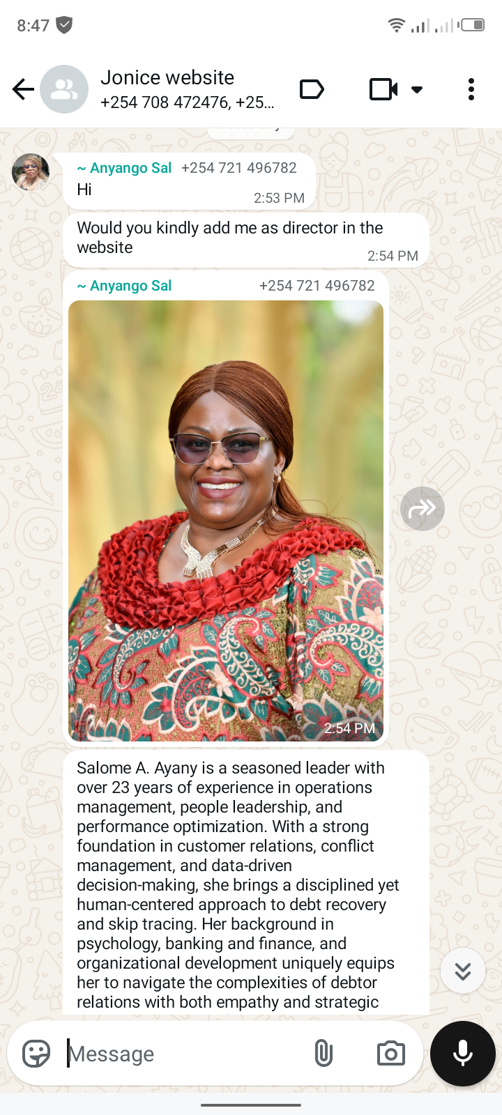 Communication Between Website Developer Nk Webs And Apps .Online And Director of Jonice Skip Trace Limited With proposed additional information for routine website maintenance